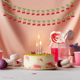 3 Pcs Cherry Garland Decoration Diy Felt Pom Pom Fruit Hanging Decor Cherries Birthday Garlands Banner Cherries Party Decoration For Birthday Wedding Baby Shower Christmas Home Decor