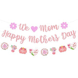 Glittery We Love Mom Happy Mother'S Day Banner With Heart Flowers Rose Gold Mothers Day Garland Banner Best Mom Ever Mom'S Day Party Fireplace Mantle Decorations Mother'S Day Photo Booth Props