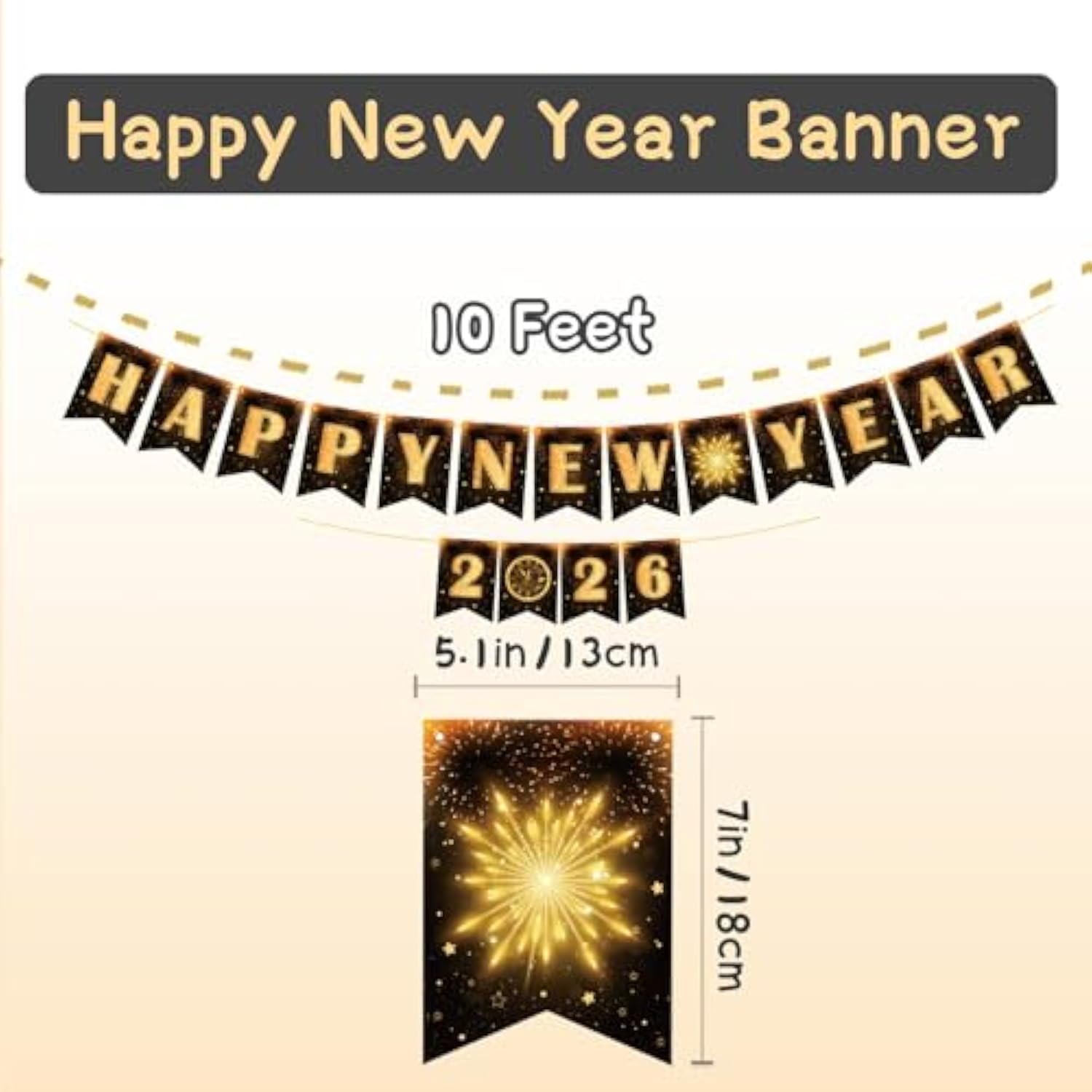 Happy New Year 2026 Banner Pre-Made Party Decorations NYE Supplies