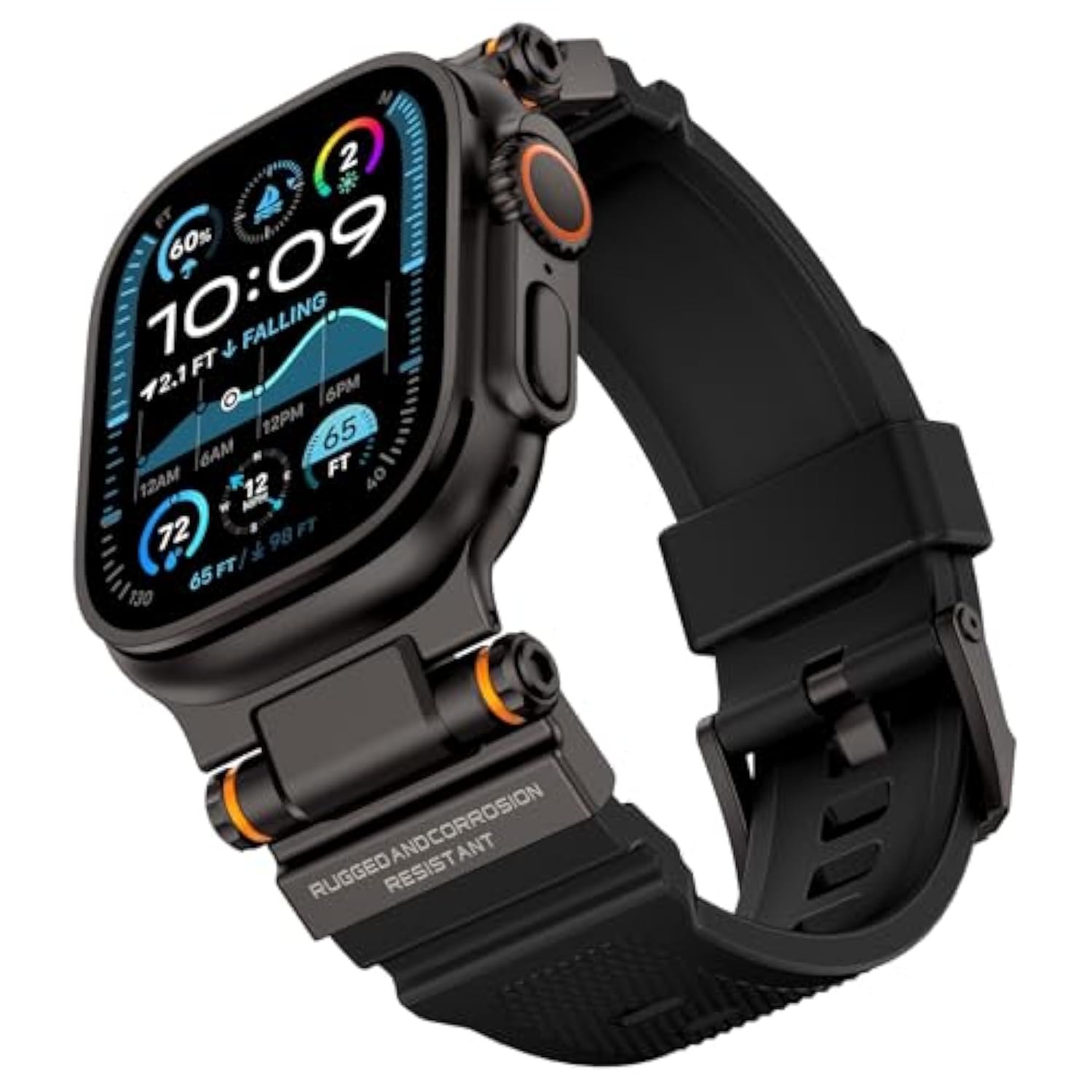 Compatible With Apple Watch Ultra 2/1 Band 49Mm/46Mm/45Mm/44Mm/42Mm For Men, Metal Connector With Silicone Sport Band For Iwatch Ultra Series 10/9/8/7/6/Se/5/4/3/2/1, Black/Black