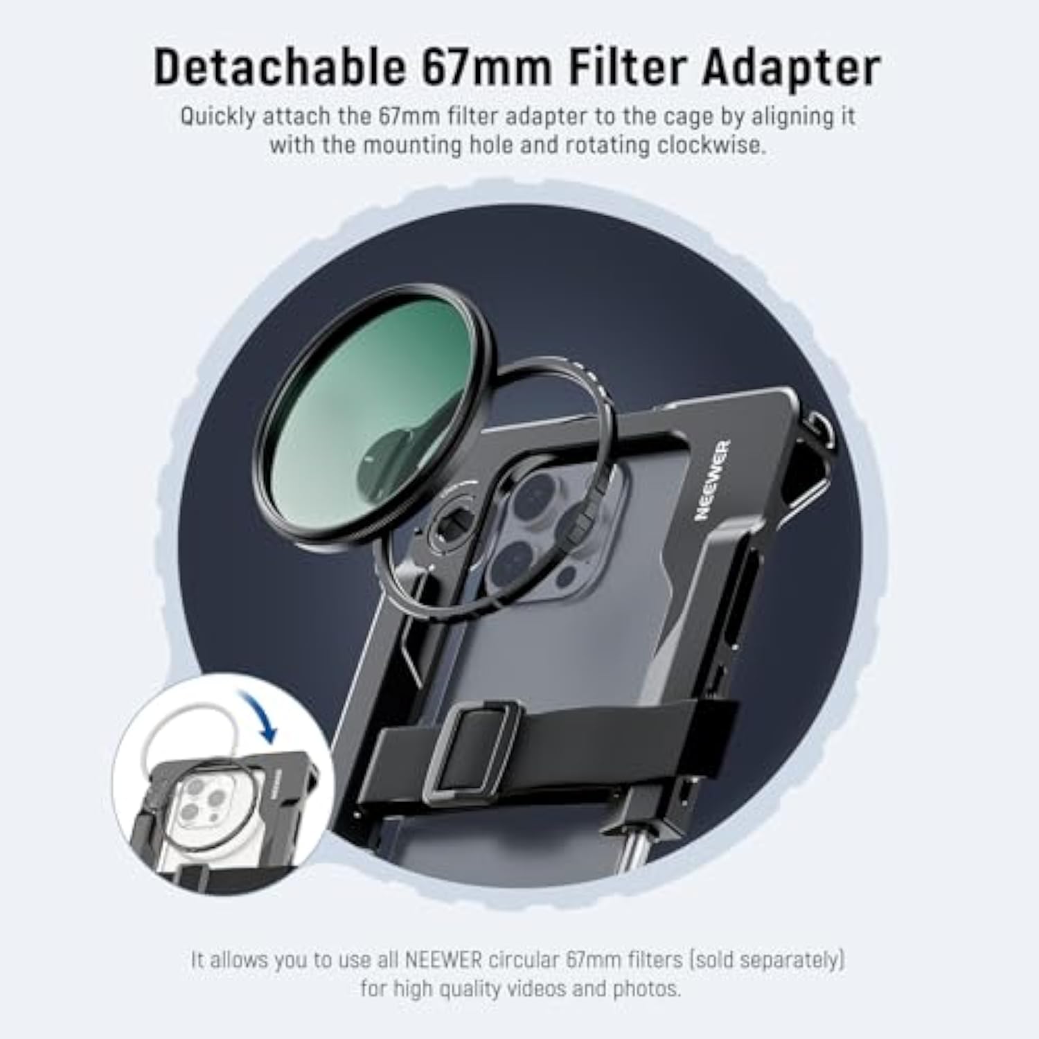 Neewer Universal Smartphone Video Rig With Handles, 67Mm Filter Adapter, Anti Drop Cold Shoe For Dji Mic, Phone Cage Stabilizer For Video Recording For Iphone 15 Pro Max S23 Ultra Pixel 8 Pro, Pa017