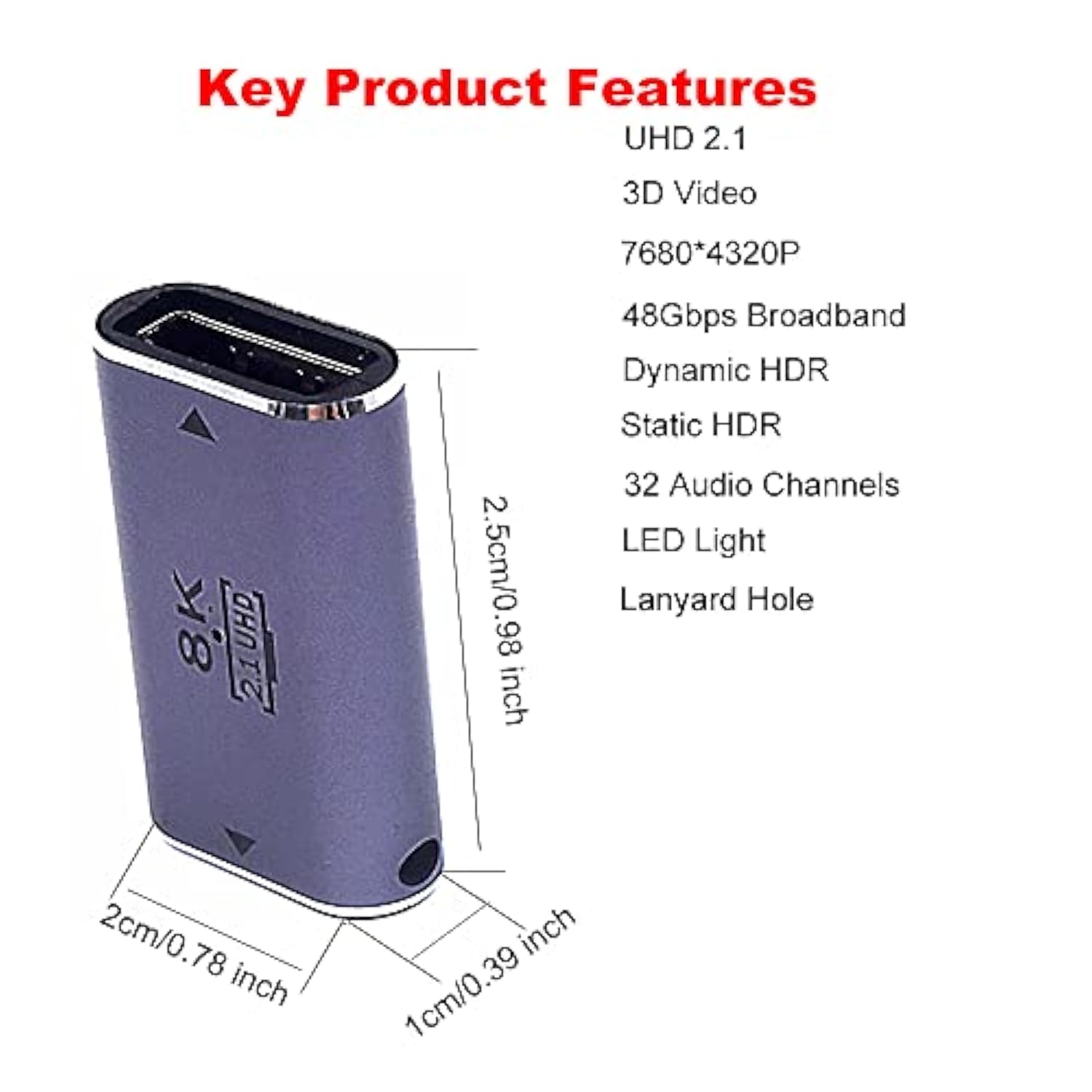 2 Pack 8K Uhd Hdmi Adapter, 48Gbps 3D Hdmi 2.1 Version Extender, Hdmi 2.1 Fema