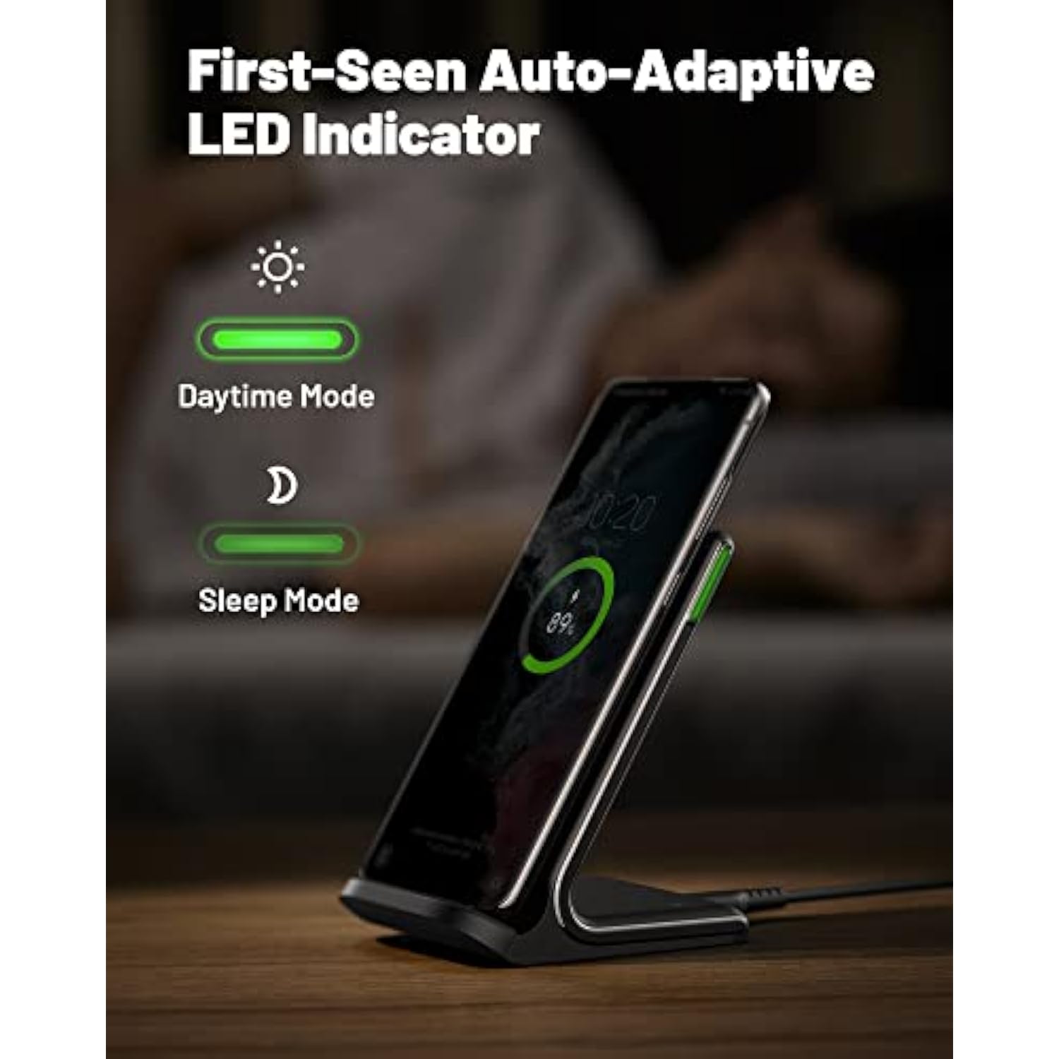 Wireless Charger, 15W Fast Qi Certified Wireless Charging Station With Sleep-Friendly Adaptive Light Compatible With 16 15 14 13 Pro Xs 8 Plus Samsung Galaxy S25 S24 S23 Note 20 Google Etc