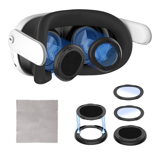 Lens Protector Kit for Meta Quest 3 with Anti Fog Wipe, Lens Protector Cover Compatible with Oculus Quest 3, Glasses Spacer Accessories with Blue