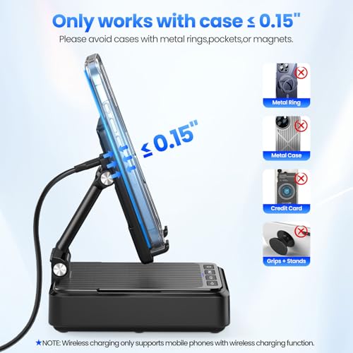 Cell Phone Stand with Bluetooth Speaker and Wireless Charger, Desktop Charging Station Stand Speaker for iPhone, Christmas Birthday Gift for Men