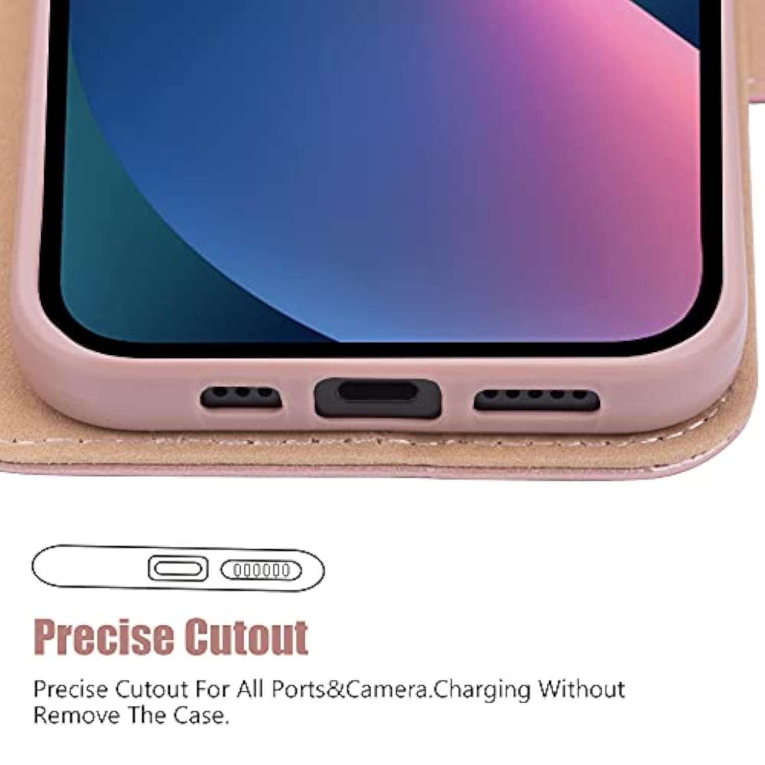 Rose Gold iPhone 13 Wallet Case with Card Holder and Wrist Strap for Women and Men Phone Case Flip Cover for iPhone 13 6.1 inch