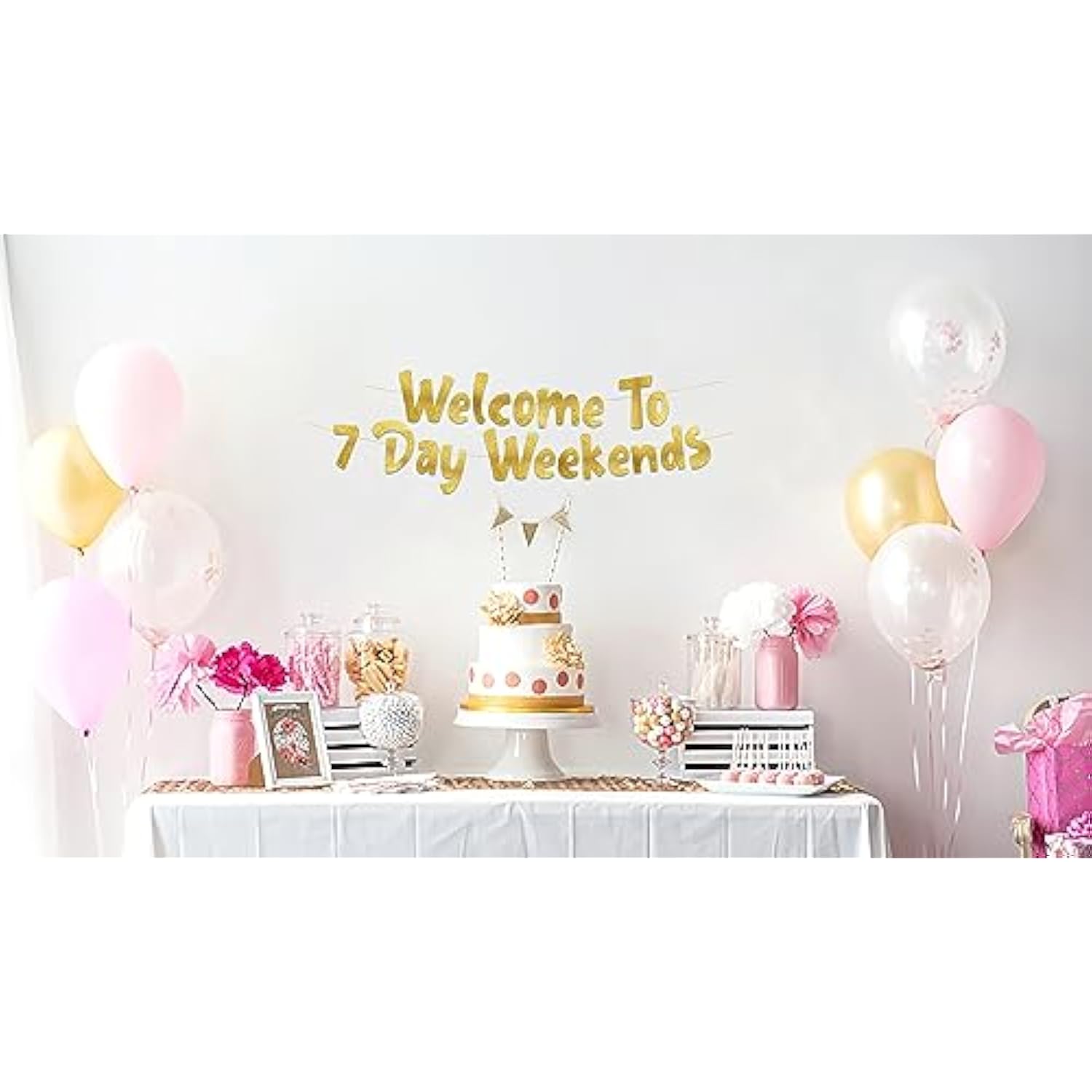 Welcome To 7 Day Weekends Gold Glitter Banner - Retirement Party Supplies, Gifts And Decorations