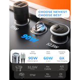 90W Super Fast Car Charger Usb C,Invisible Cigarette Lighter Adapter, [Mini&Metal] Type C Car Charger Fast Charging Fit Iphone 17 Pro Max Air 16 15 14, Samsung Galaxy S25 S24 Ultra Plus,Black