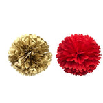 14" Red And Gold Tissue Pom Poms Kit Diy Decorative Paper Flowers Ball For Christmas New Years Eve Party Wedding Baby Shower Graduation Birthday Party Home Outdoor Hanging Decorations, Pack Of 10