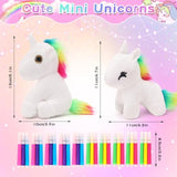 10Pcs Unicorn Party Favor Bulk Toys Mini Plush Unicorn Stuffed Animals With Coloured Pens Small Rainbow Unicorn Keychain For Birthday Wedding Christmas Goodie Bag Stuffer Party