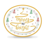 50 Pcs 10" X 12" Merry And Bright Disposable Paper Plates - Large Serving Dishes For Christmas, Xmas, Winter Holiday, Kitchen, Dinner Party Supplies