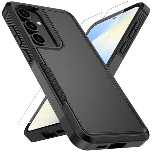 for  Galaxy S25 FE Case with HD Screen Protector, Military-Grade Shockproof & Dual-Layer Protection, Anti-Slip Grip Design Phone Case, Black