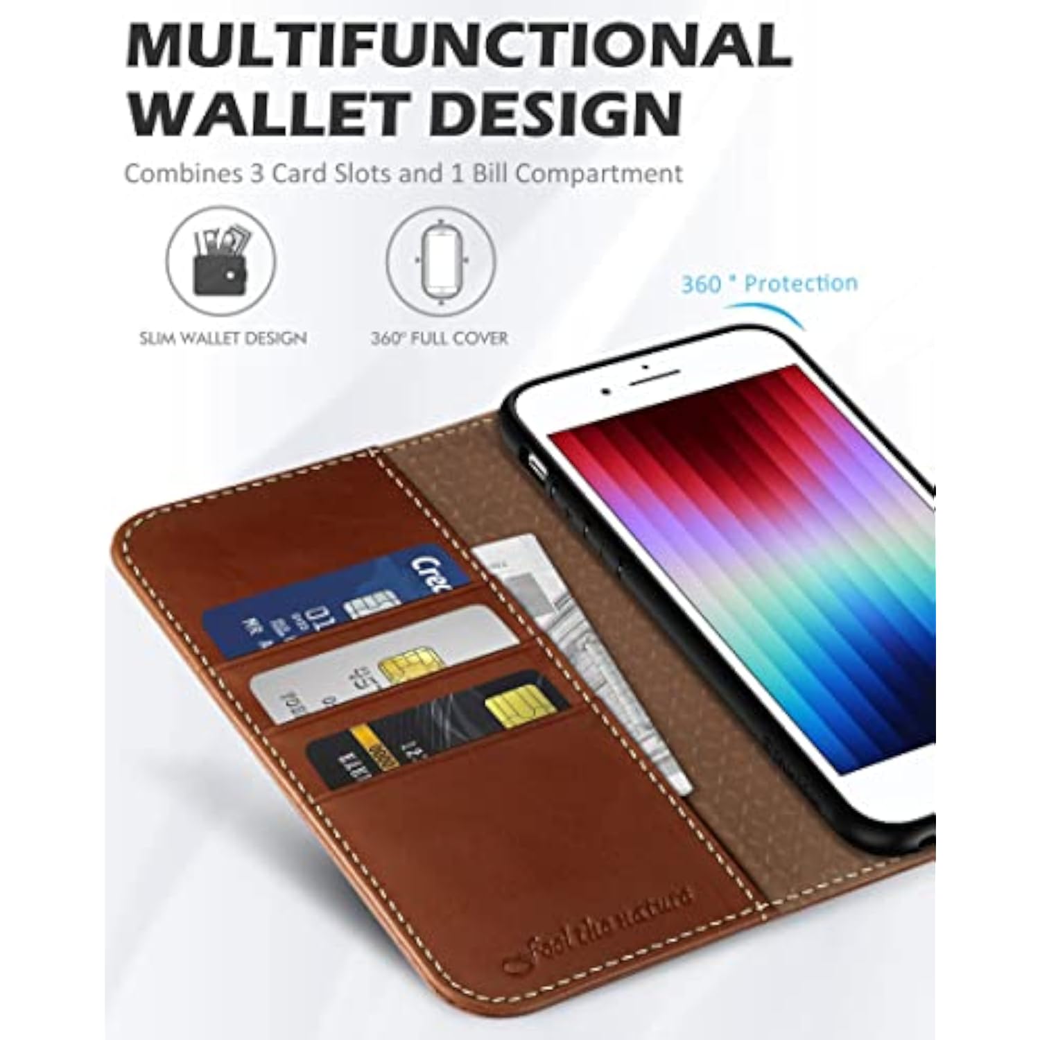 SHIELDON Genuine Leather Case Wallet for iPhone SE 2022/2020, Retro Brown, Compatible with iPhone SE 3/SE 2/8/7, iPhone 13 Pro Max 5G, iPhone 13 Pro 5G, iPhone 14 Pro Max 5G, iPhone 14 Pro 5G