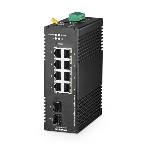 8 Port Gigabit Poe Industrial Din-Rail Ethernet Switch Managed, 2 Sfp Ports, Ieee802.Af/At 96W Poe+ Power, Web L2+ Managed Ip40 Network Switch (-40 To 185°F), With Power Supply