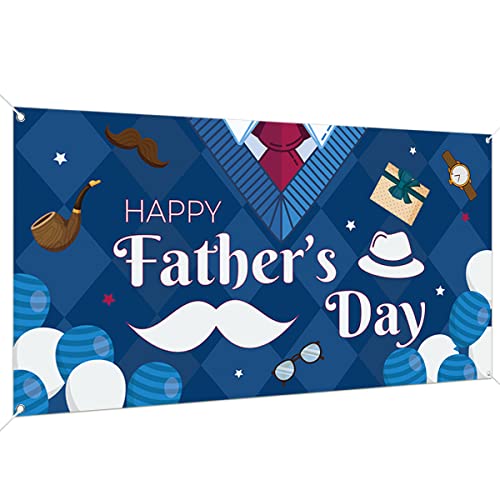 Happy Father's Day Banner, Dark Blue Suit Theme Backdrop Banner 78 x 43 Inch Large Size Father Background Wall Decoration Father's Day Party Decoration Supplies
