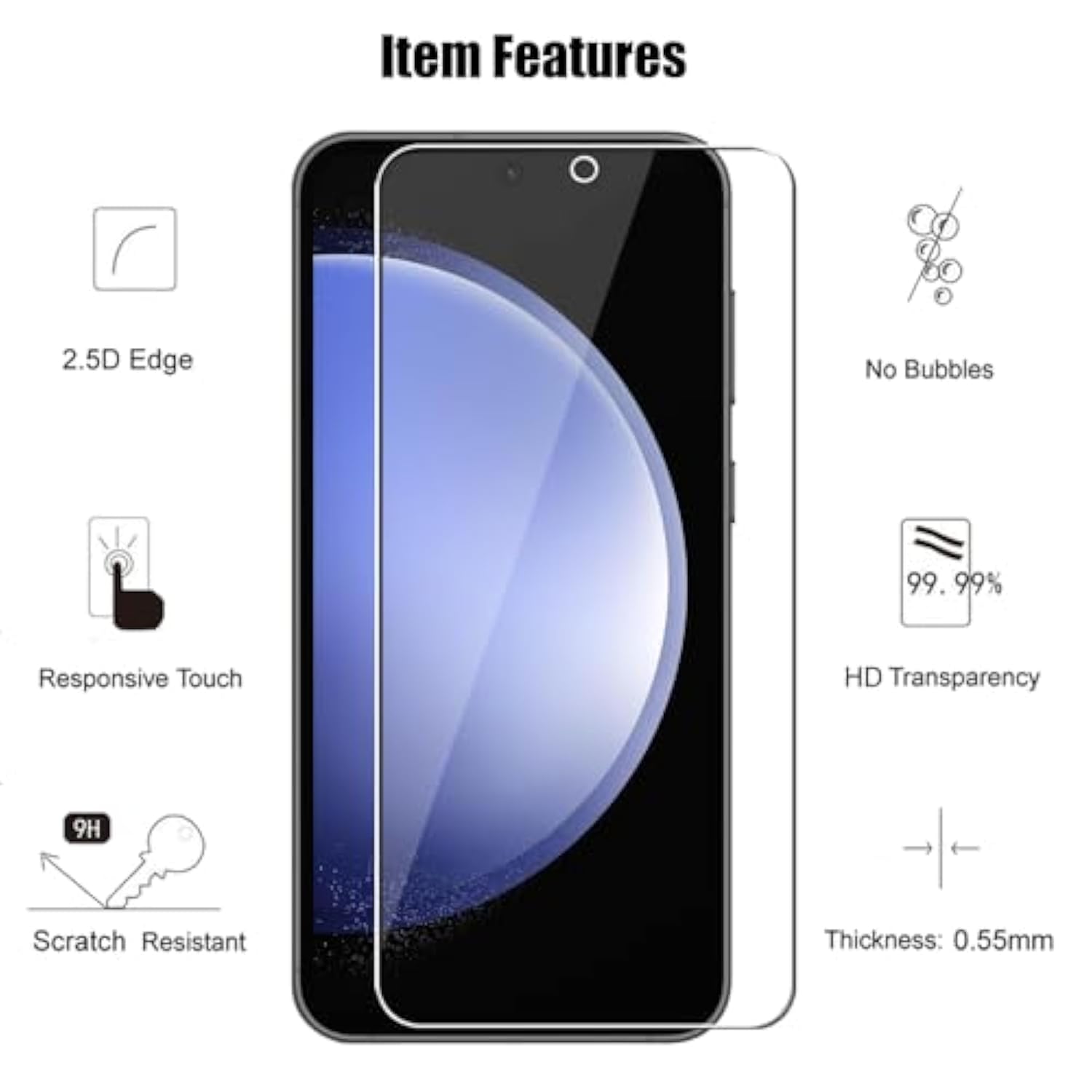 (3+3) For Samsung Galaxy S23 Fe 5G (3 Pack) Tempered Glass Screen Protector And (3 Pack) Camera Lens Protector, 9H Hardness, 2.5D, Anti Scratch
