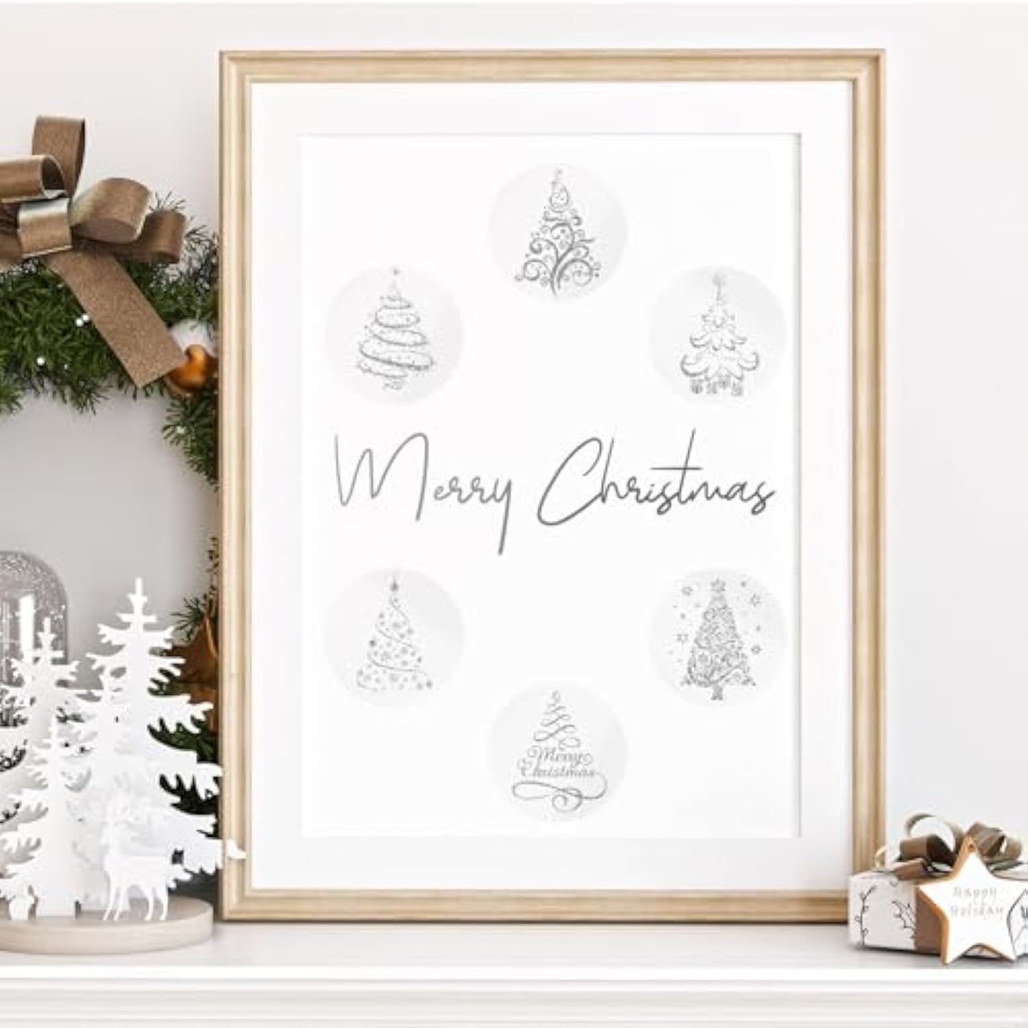 1000Pcs Clear Christmas Tree Stickers Roll Silver Foil Xmas Tree Seal Stickers Self-Adhesive Label Decals For Winter Holiday Envelope Invitation Card Gift Decor, 6 Designs