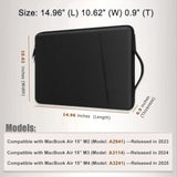 Laptop Sleeve Case For 2025-2023 Macbook Air 15.3 Inches M4 M3 M2 Chip A3241 A3114 A2941 Polyester With Stainless Steel Zipper Handbag Portable Carrying Accessories (Black)