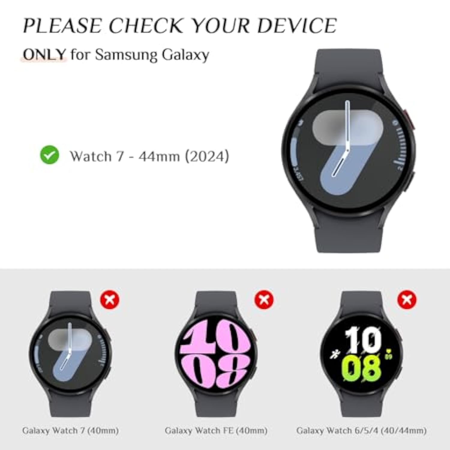 Waterproof Case For Samsung Galaxy Watch 7 Screen Protector 44Mm With Tempered Glass, 1-Pack Hard Pc Cover Bumper For Galaxy Watch7 – No Fog, Touch-Responsive, Black