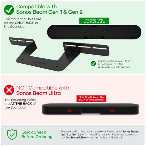 Soundbar Mount for Sonos Beam Compatible with Generation 1 & 2 Sonos Beam Sound Bar Includes All Necessary Mounting Hardware, Mounts Bracket, Black