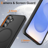 For Samsung Galaxy S25 Case Magnetic Shockproof, [Fit For Magsafe] [Glass Screen Protector + Camera Lens Protector] Translucent Anti-Fingerprint Case For Samsung Galaxy S25 6.2" (Black)