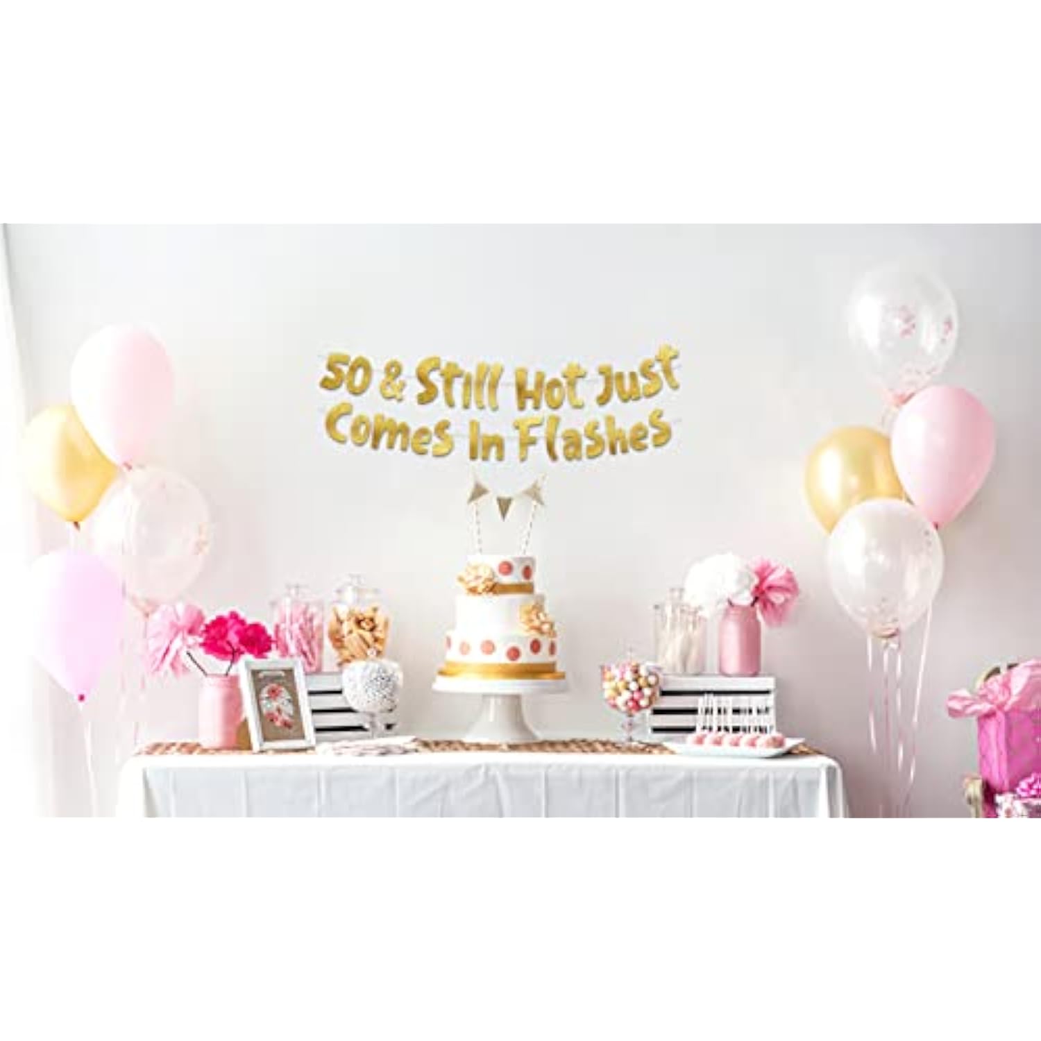 Gold glitter “Happy 50th Birthday” banner for party decorations