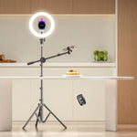 Ring Light With Stand For Phone, Ring Light Tripod For Iphone With Light, Overhead Camera Mount 10.5" With Remote, Phone Tripod With Light For Video Recording/Live Streaming/Cooking