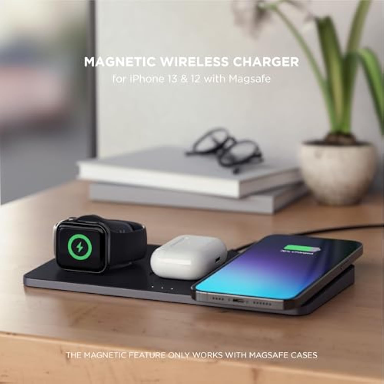 Satechi Trio Wireless Charger with Magnetic Pad, Qi Certified, Compatible with iPhone 16 Pro Max/16 Pro/16/16 Plus, AirPods Pro/Gen 3, Apple Watch Ultra & Series (CT-X3TWCPM)