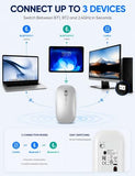 Bluetooth Mouse For Macbook Pro/Air, Ipad - Rechargeable Tri-Mode Wireless Mouse For 3 Devices (Bt 5.2 + 2.4G), Sleek Silver Slim Silent Mouse For Surface, Windows M31