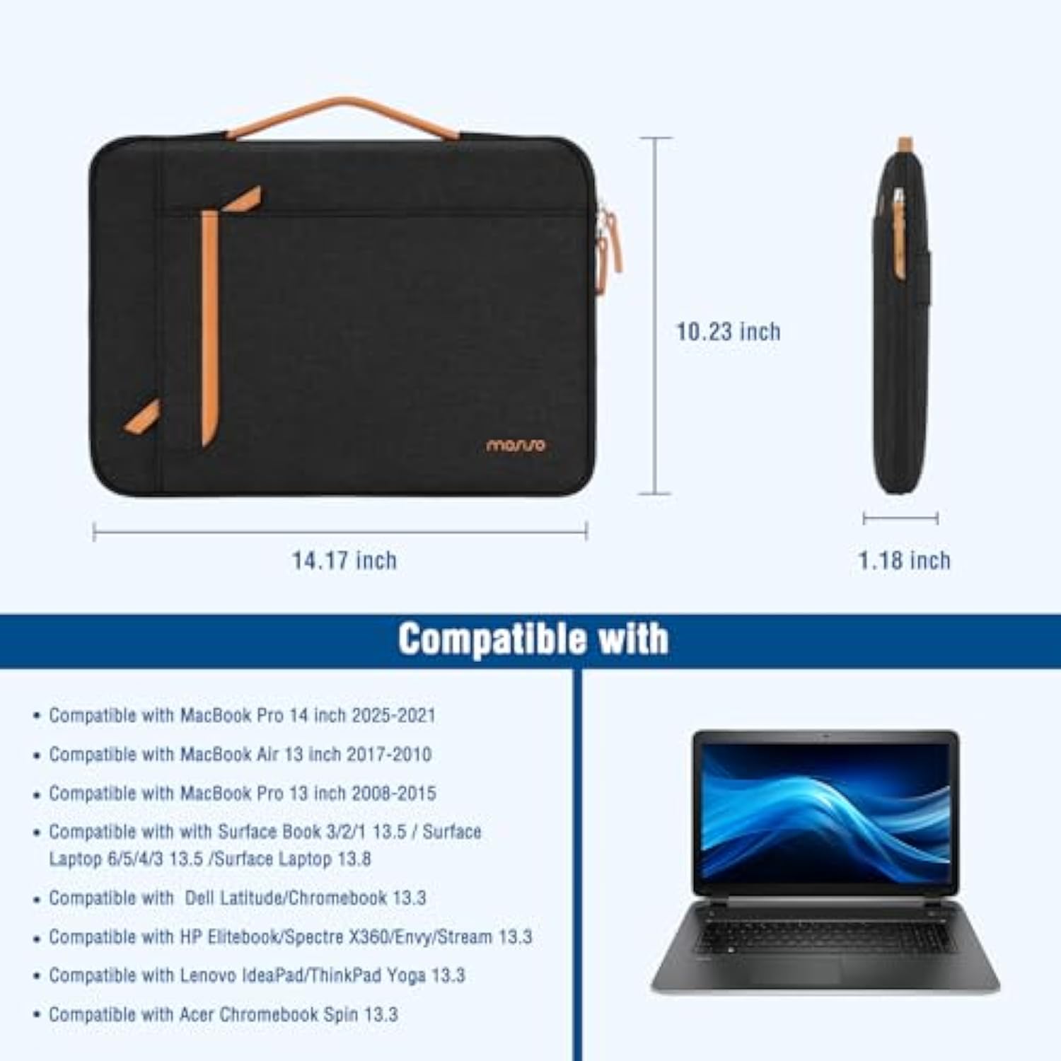 MOSISO 360 Protective Laptop Case 13-14 inch, 13.3 inch Laptop Sleeve Compatible with MacBook Air/Pro 13 / Pro 14,HP Dell Acer ASUS,Side Open Carrying Case Bag with Horizontal&Vertical Pockets, Black