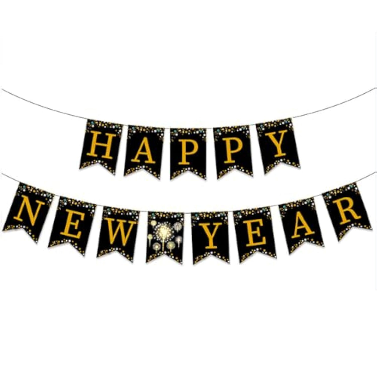 Happy New Year Black and Gold Bunting Banner Party Decorations