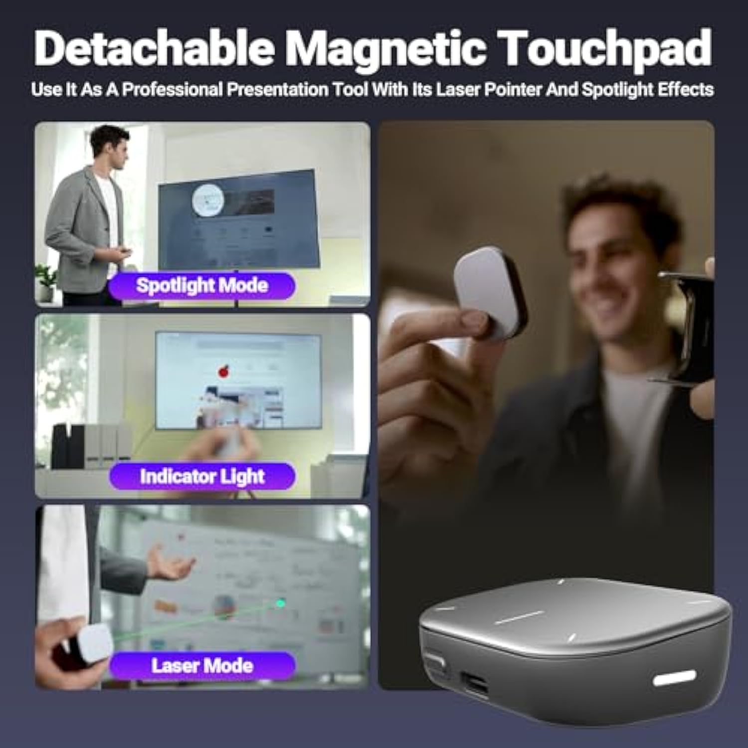 2025 Ai Wireless Mouse With Voice Recorder, Real-Time Transcribe & Ai Summarize, Detachable Presentation Click Powerpoint Presentations Remote, Air Mouse For Work /Lectures/Meetings (Advanced, Silver)