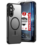 Magnetic Phone Case for Samsung Galaxy A17 / A18 5G with Screen Protector and Built-in Magnets for Military Grade Drop Protection, Slim Translucent Matte Shockproof Anti-Fingerprint Case for A17 / A18 Black