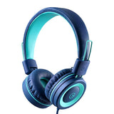 K11 Kids Foldable On-Ear Headphones, Tangle-Free, 3.5mm Jack (Navy/Teal)
