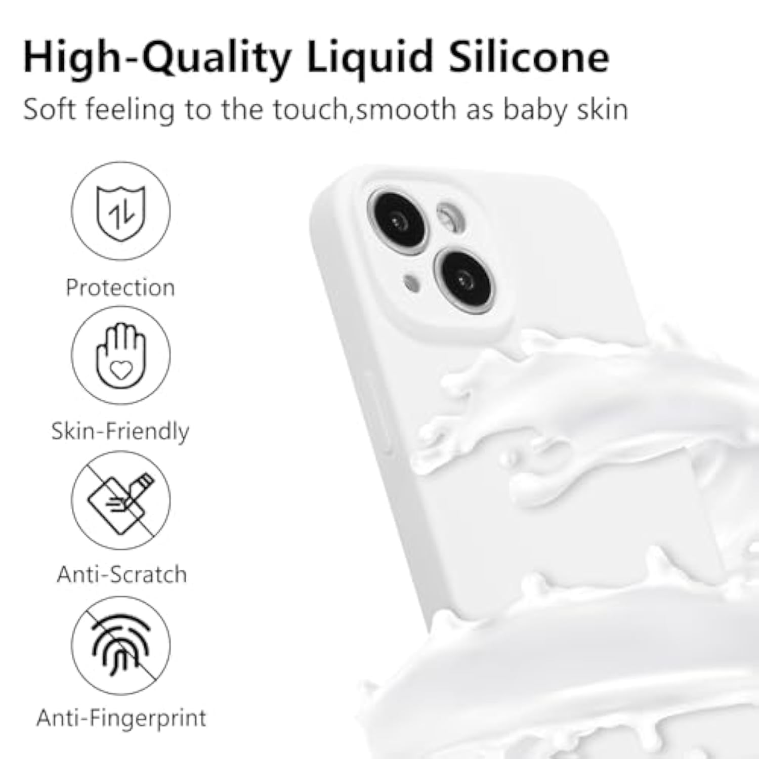 For Iphone 14 Case Silicone,With [Full Camera Protection][Soft Anti-Scratch Microfiber Lining],Liquid Silicone Ultra Slim Shockproof Phone Case For Men Women Girls-White