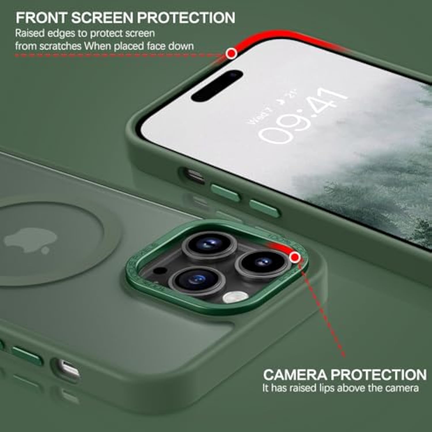 Magnetic For 14 Pro Case [Compatible With Magsafe] Translucent Matte 14 Pro Phone Case Slim Shockproof Women Men Girls Boys Protective Cover Cases For 14 Pro 6.1", Forest Green