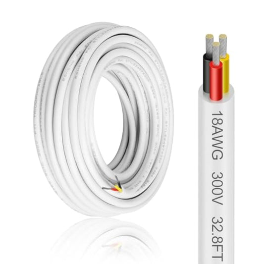 18 Gauge 3 Conductor Electrical Wire, 32.8Ft 18Awg Low Voltage Landscape Wire, Pvc Insulated 3 Wire Cable, Flexible Cord For Residential Wiring Led Lighting Strips Automotive Garden Bell Speaker