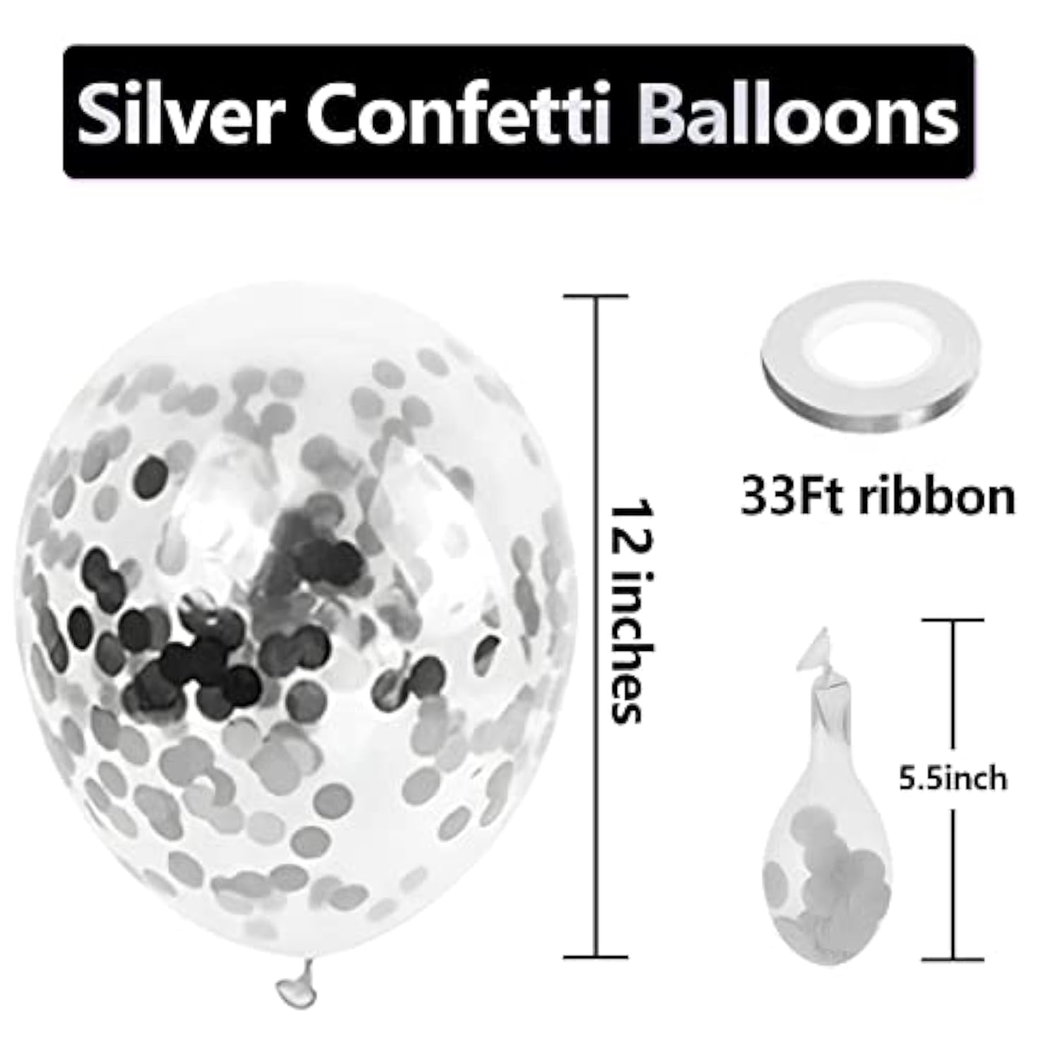 Silver Confetti Balloons - 60-Pack 12" Latex Party Decorations