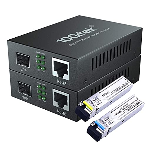 A Pair Of Gigabit Ethernet Bidi Media Converter, Singlemode Single Lc Fiber To Ethernet Rj45 Converter For 10/100/1000Base-Tx To 1000Base-Lx, Ul Certified, Up To 20-Km