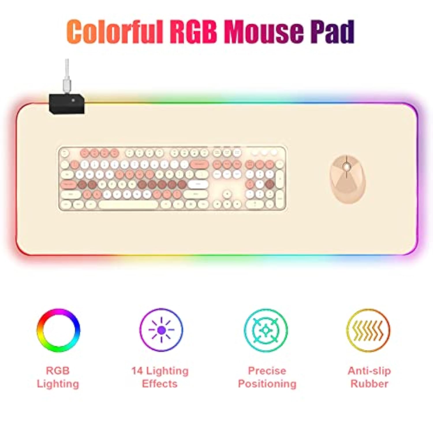 Rgb Large Gaming Mouse Pad, Extended Mouse Pad With 14 Lighting Modes, Superior Micro-Weave Cloth, Non-Slip Base, 800 X 300Mm / 31.5 × 11.8 In (Milk Tea)
