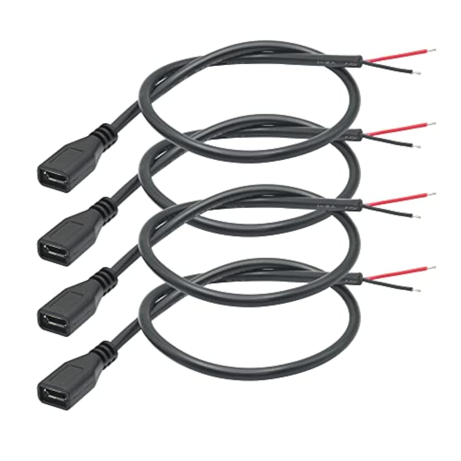 Short Micro Usb Female 2 Pin Bare Wire,30Cm/11.8In Micro Usb To Open End Pigtail Power Cable Easy Soldering,Micro Usb 22Awg 3A For Micro Usb Equipment Installed Or Replace Repair Diy Cable(4Pcs)