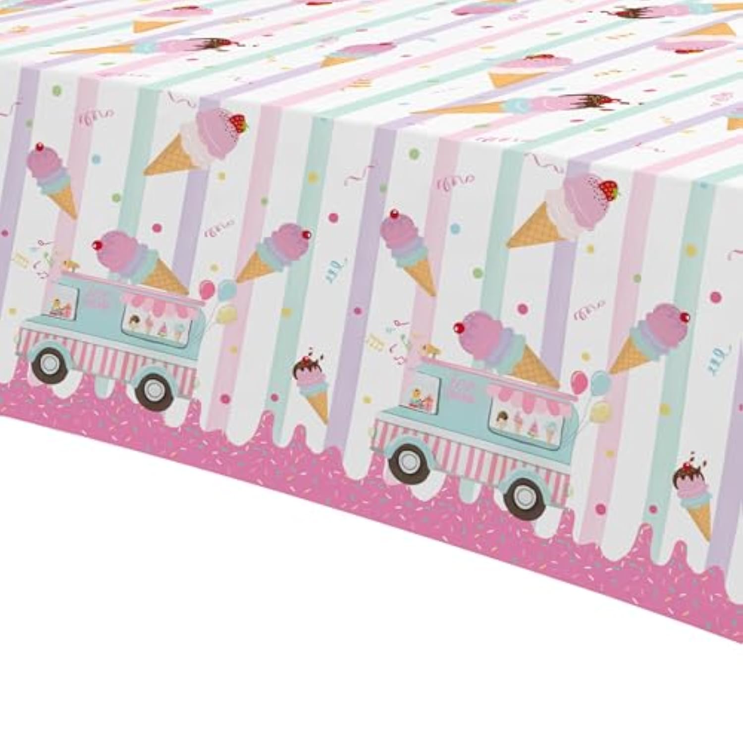 Ice Cream Party Tablecloth Decorations For Birthday Baby Shower, 3 Pack Disposable Here'S The Scoop Theme Sweet Ice Cream Truck Shop Birthday Party Supplies Table Cover, 54In X 108In