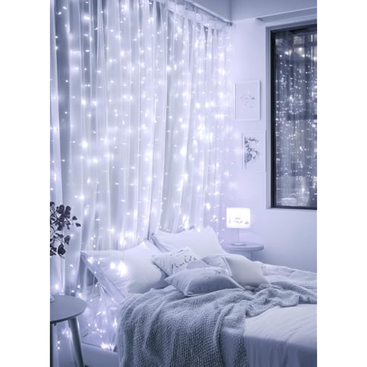 300 Led Fairy Curtain Lights, 9.8Ft X 9.8Ft White Curtain String Lights, Winter Wonderland Decorations, Usb Plug 8 Modes