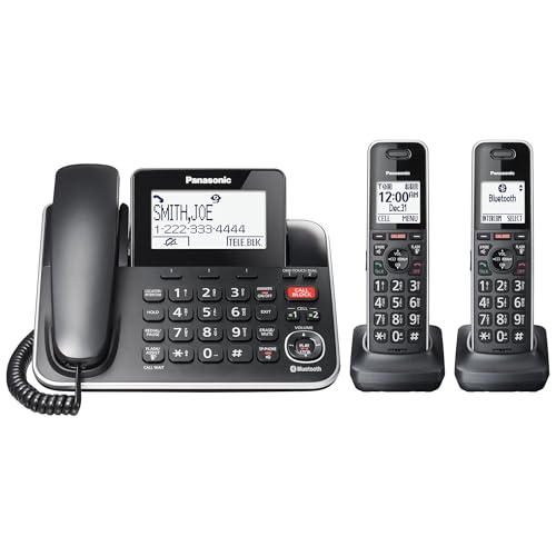 Link2Cell Expandable Corded Cordless Phone With Digital Answering System & Smart Call Blocker, One Corded Base Unit And Two Cordless Handsets Black - Kx-Tgf882B