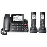 Link2Cell Expandable Corded Cordless Phone With Digital Answering System & Smart Call Blocker, One Corded Base Unit And Two Cordless Handsets Black - Kx-Tgf882B