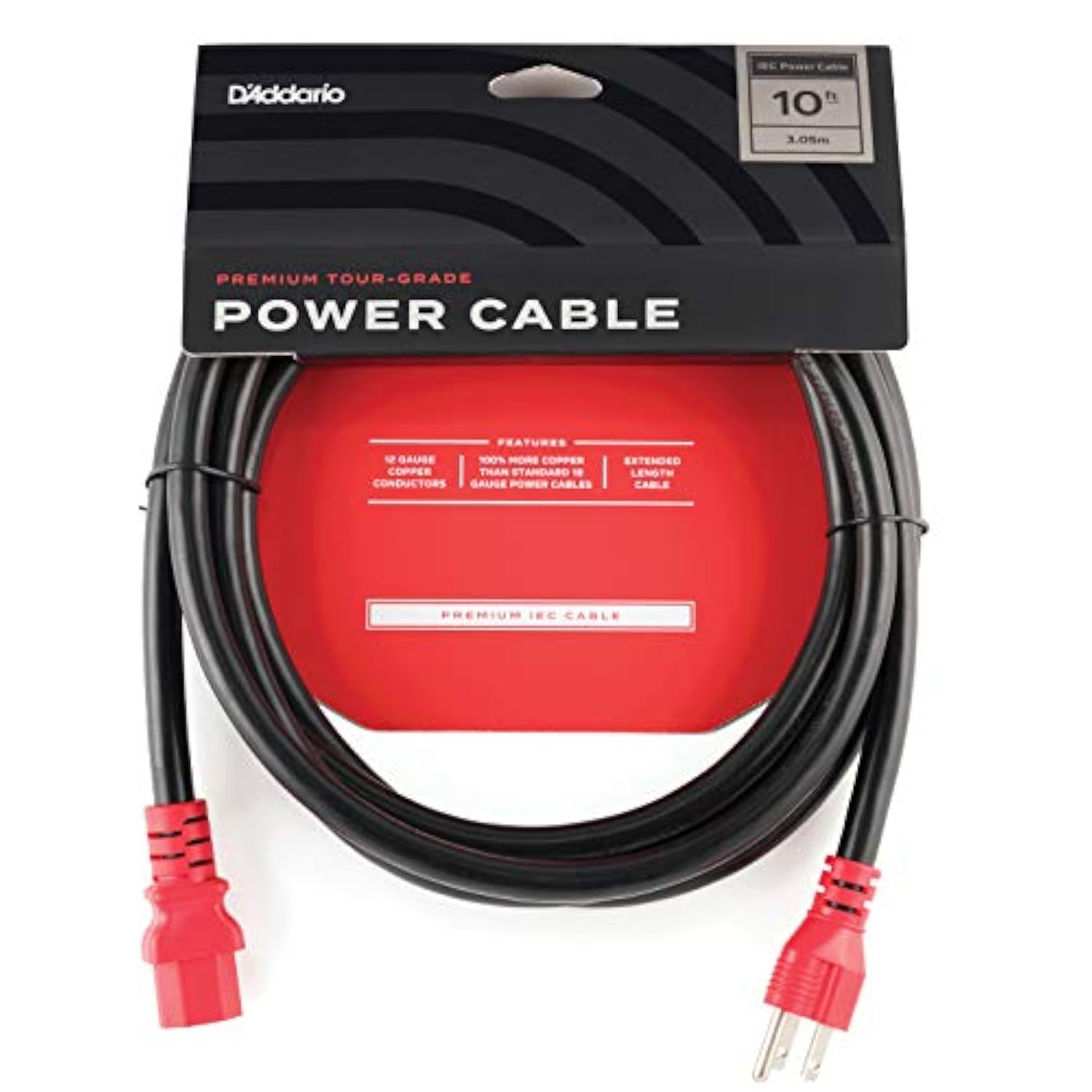 D'Addario Accessories IEC power cable - IEC to NEMA Plug Power Cable, 10FT (North America) Male to Female