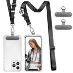 Phone Lanyard Universal Crossbody Cell Phone Strap Multifuctional Nylon Patch Adjustable Neck Strap For Women Men Travel Shopping Walking(Pure Black)