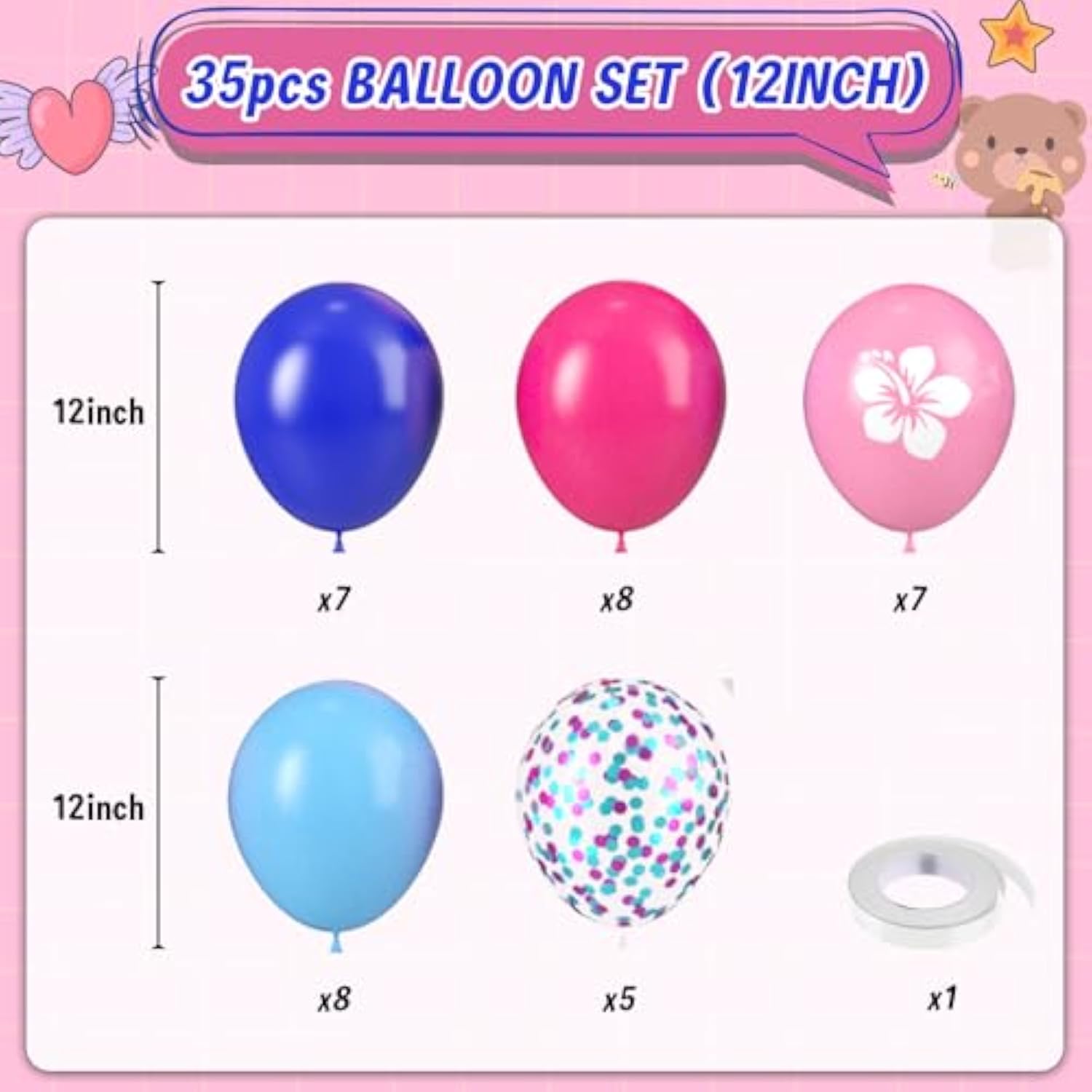 Pink And Blue Balloons, 12 Inch Royal Blue Hot Pink Confetti Balloons For Kids Girl Cartoon Birthday Pool Party Graduation Baby Shower Gender Reveal Supplies