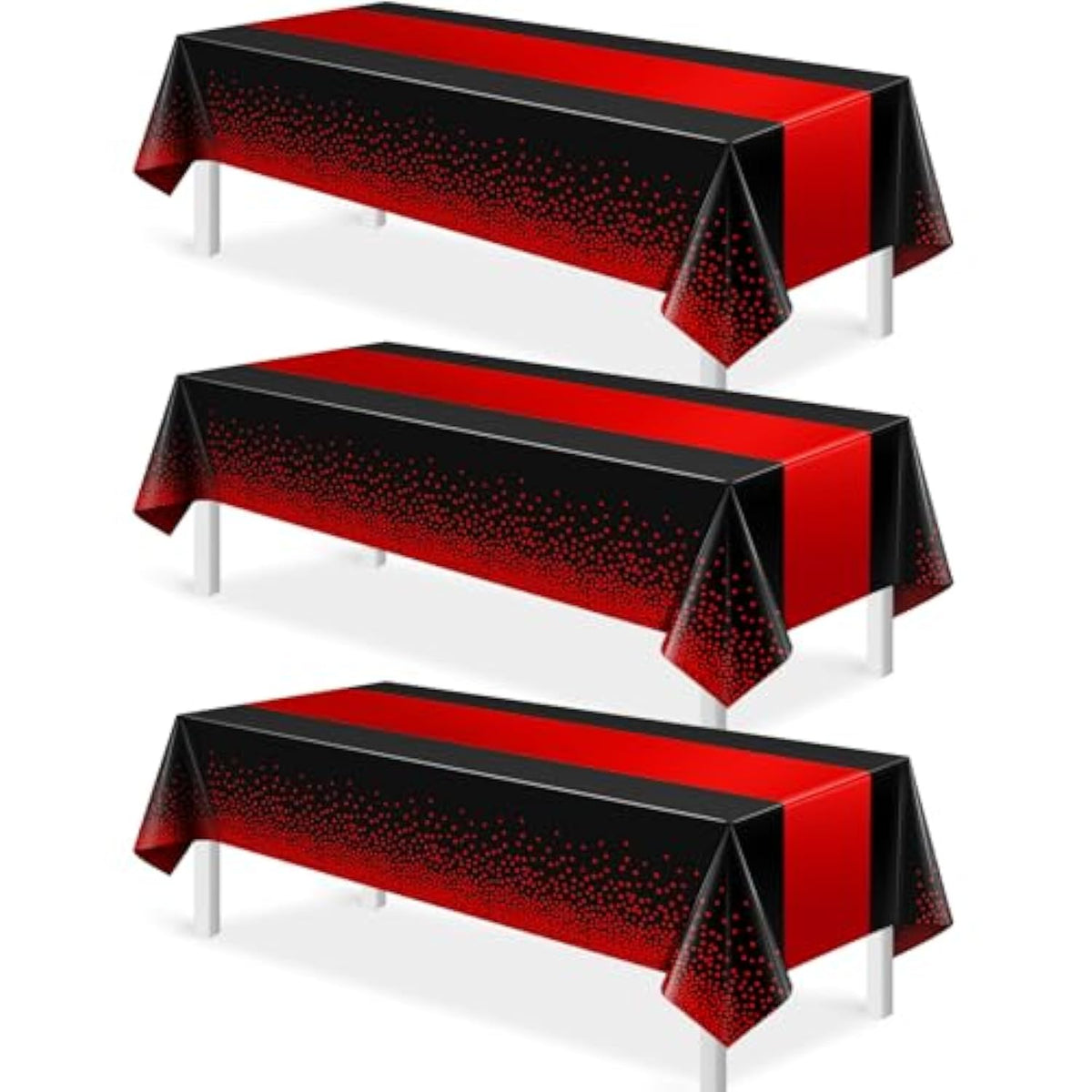 3-Pack Black Red Tablecloths 54x108 Inch Disposable Party Table Covers
