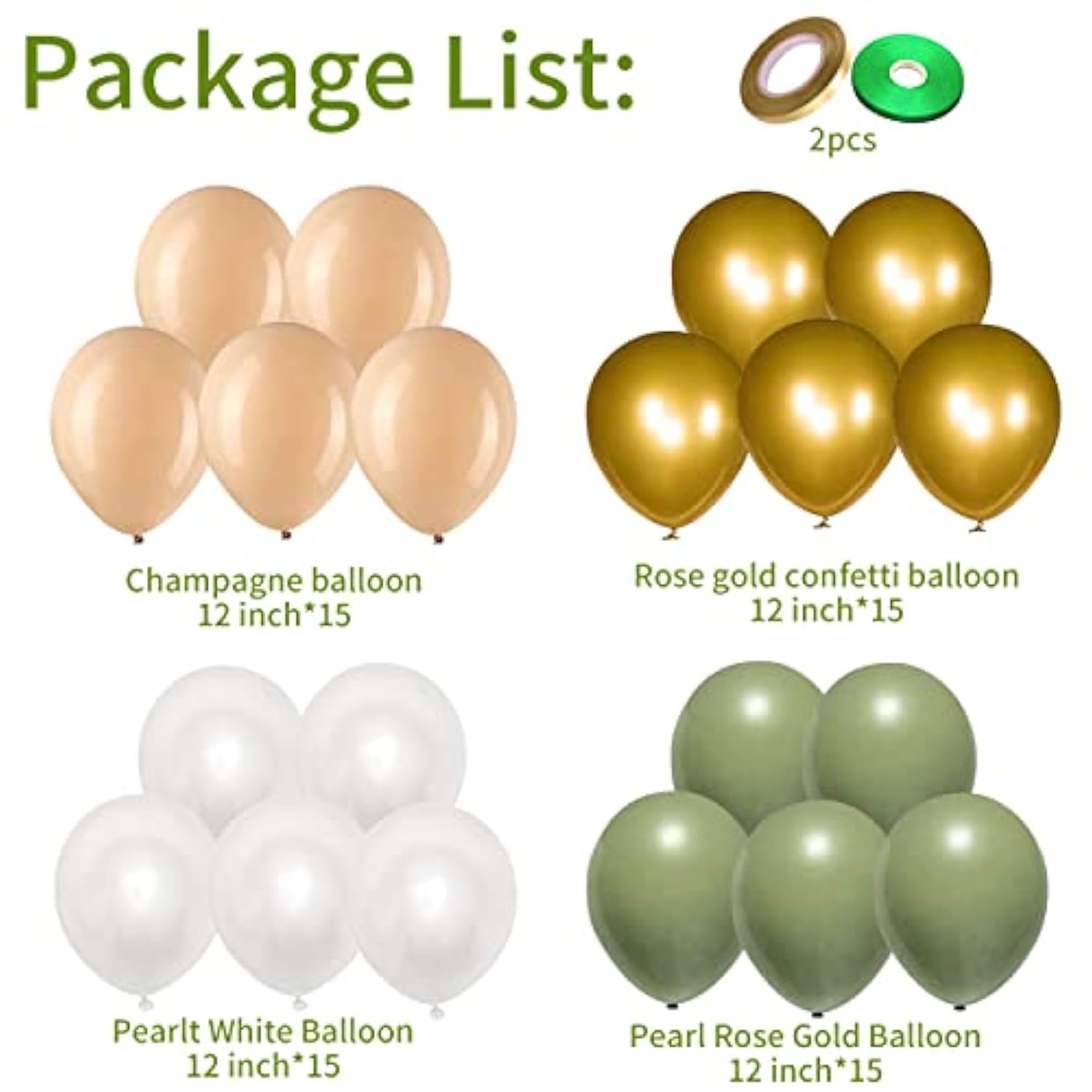 Green and Gold Balloon Set 60pcs for Wedding Birthday Baby Shower Parties